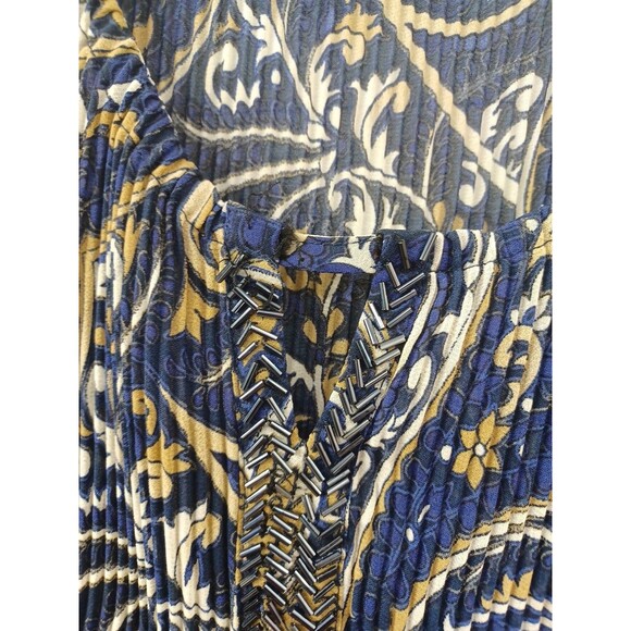 Catherines Blouse Pleated Crinkle 1/2 Sleeve Blue Gold Plus Sz 22/24W Beaded - Picture 4 of 7